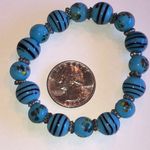 Blue Glass Beads Striped Spotted Beaded Boho Stretchy Bracelet Photo 4