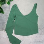 Topshop Green Ribbed One Long Sleeve Tank Crop Top Tee Women’s Size 4 Photo 2