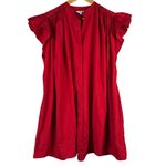 Madewell  Flutter Sleeve‎ Button-Front Poplin Mini Dress Red Pcockets Size Large Photo 3
