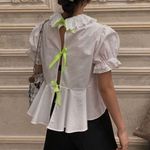 ZARA White baby doll short sleeve blouse with bow ties Photo 0