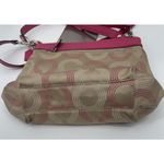 Coach Medium Signature Shoulder Handbag Beige With Hot Pink Leather Trim Photo 15