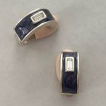 None Clip on vintage style half hoop chunky blue silver gemstone earrings Photo 2