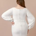Azazie  Elegant White Long Sleeve Square Neck Wedding Dress with Button Detailing Photo 3
