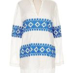Tory Burch Stephanie Embroidered Coverup Tunic Top Ivory blue L Photo 2