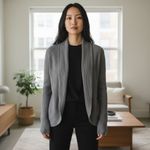 Nicole Miller Sweater Cardigan Open NWT SZ Med Gray Shawl Collar Drapery Boho Photo 1