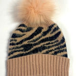 Shiraleah  pink tiger print faux fur pom pom beanie hat NWT Photo 0