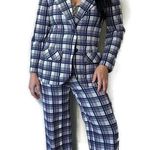 Vintage 1970s Blue & White Plaid Leisure Polyester Suit Size 12 Photo 0