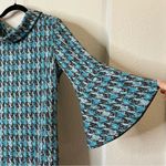 Tyler Boe Houndstooth Bell Sleeve Mini Sweater Dress Size Large Blue Photo 5