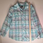 Talbots  Classic Cotton Shirt Sea Plaid Large Blue Button Up Lightweight Coastal Photo 8
