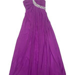 Prom Formal Dress Purple One Shoulder Long Embellished Beaded Cocktail Size S Photo 0