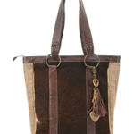 Liz Soto Brown Calf Hair Leather Tote Bag Handbag Chevron Tweed Photo 0