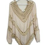 Umgee Crochet Tunic Top Cover Up Womens Size M Long Sleeves Macrame Ivory Photo 0