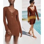 l*space L* Wailea Coffee Brown Cover Up O-Ring Long Sleeve Mini Dress Size Medium Photo 1