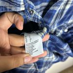 American Eagle Blue Plaid Boyfriend Fit Flannel Pearl Snap Button Up Shirt Sz S Photo 4