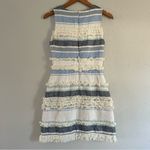 Hutch  White Blue Striped Sleeveless Fringe Mini Dress Size 2 Wedding Formal Photo 3
