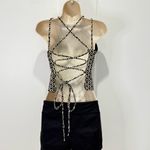 Nicholas Crop Halter Top Size 0 Lace Up Black Geometric Print Chic Party Minimal Photo 4