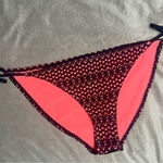Topshop Black Fishnet Crochet Neon Coral Side Tie Bikini Bottoms Size 12 Large Photo 0