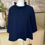 TICKERNUCK POMANDER PLACE Navy Faye Blouse High Neck Top Back Tie Size Medium Blue Photo 3