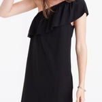 Madewell  silk one shoulder mini dress with flirty ruffle at neckline in black. 2 Photo 0