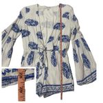 Love Riche  Front Tie Romper - White/Blue Print - Medium Photo 3