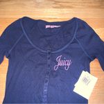 Juicy Couture  Pam Gela Regal 26" Henley Sleepwear Pajama Top Blue Women's Medium Photo 2