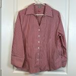 Foxcroft  Red White Stripe Wrinkle Free Fitted Button Down Shirt Size 18 EUC Photo 1