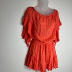 Venus  Y2K 2000s orange drawstring romper swimsuit coverup small ruffle sleeve Photo 1