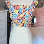 As You Wish Cropped Top Colorful Floral Flutter Sleeve Small Photo 0