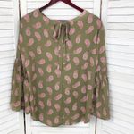 New York & Company Paisley Bell Sleeve Bow Back Blouse Shirt Olive Green Large Green Photo 10