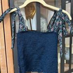 Koch  navy smocked crop top tie straps bows floral cece satin stretchy flowers Photo 4