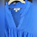 Umgee  embroidered blouse puff sleeve babydoll seersucker short cobalt floral top Photo 7