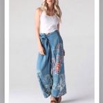 Angie Boho Festival Style Front Tie Blue Floral Pants Photo 0