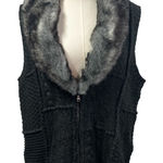 Chico's Arya Faux Fur Cable Knit Zip Up Sweater Vest Womens Medium 1 Black Gray Photo 0