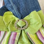 Denim Tailor Embellished Ankle Jeans Green Striped Cuffs Rhinestone Buckles Bows Blue Size 6 Photo 7