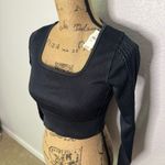 Aerie NWT Offline Black Size M Seamless Cable Square Neck Crop Top Gym Active Photo 2