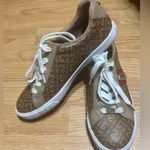 GBG LA Women's sneaker Size 9 All Over Logo white Brown & Gold w red Photo 5