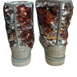 UGG  Womens Classic Short Sequin Sparkles Boots Silver Pink Reversible Sz 8 EUC Photo 3