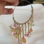Gold Tone Pink and Orange Beaded Hoop Drop Statement Earrings Photo 1