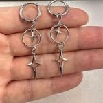Star Long Dangle Drop Earrings for Men Women,Streetwear Hip Hop Unisex Style Silver Photo 2