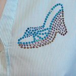 TIA DESIGNS Vintage Striped Teal/White 3/4 Sleeve with Rhinestone Details Photo 1