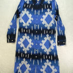 Chico's ‎ Shirt Dress Womens S Ikat Print Midi 100% Linen Long Sleeve Button Up Photo 0