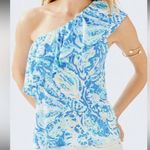 Lilly Pulitzer  Matteo top blouse one shoulder ruffle blue salty seas print sz M Photo 0