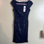 Ralph Lauren Lauren  Evening Navy Sequin Mesh Ruched Dress, Size 0 Photo 1