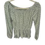 Hippie Rose Sage Green Polka Dot Long Sleeve Top‎ Smocked Peplum Blouse Photo 0