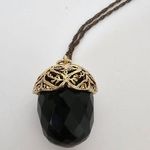 Neiman Marcus Vintage Dark Green Crystal Acorn Long Chain Necklace Gold Plated Photo 0