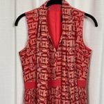 Toccin(NY) Pink&Orange Hibiscus Geotile Tie Neck Pleated Midi Dress Sz.4 Orange Photo 6