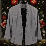 White House | Black Market WHBM Micro Check Ruffle Trim 3/4 Sleeve Lightweight Career Blazer Size 6 Photo 0