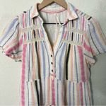 Anthropologie  Tiered Shirt Dress Textured Stripe Pastel Boho Womens Size XS Photo 3