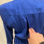 Vintage royal blue midi button front shirt dress chest pockets mod pleated Photo 4