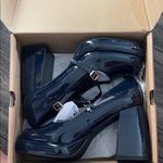 NWT Coutgo Women’s Navy Patented Leather Mary Jane Chunky Platform Size 8 Blue Photo 9